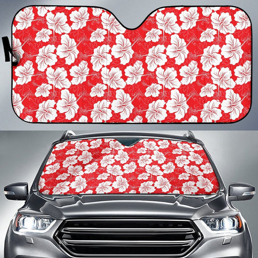 Flower Hawaiian Hibiscus Red Background Print Car Sun Shade For Windshield