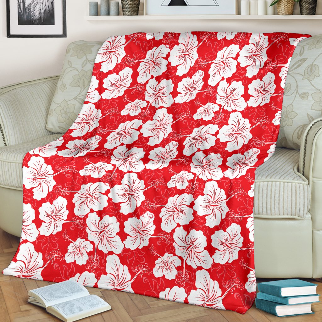 Flower Hawaiian Hibiscus Red Background Print Fleece Blanket