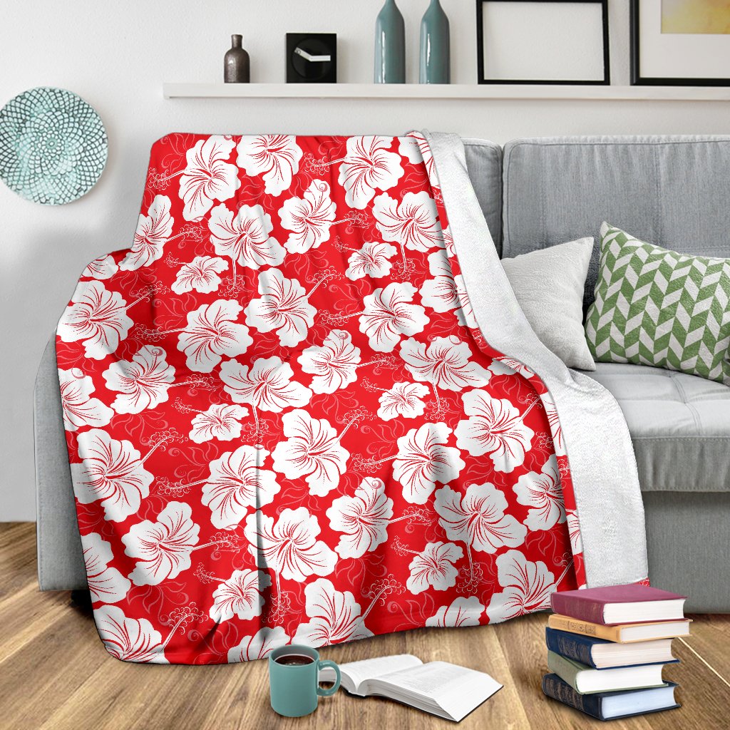 Flower Hawaiian Hibiscus Red Background Print Fleece Blanket