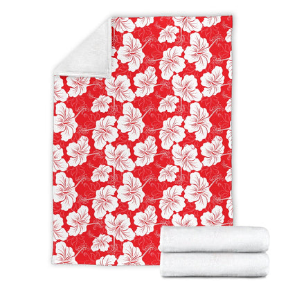 Flower Hawaiian Hibiscus Red Background Print Fleece Blanket
