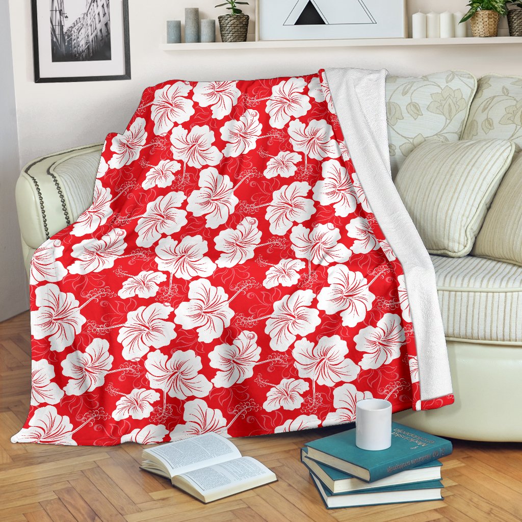 Flower Hawaiian Hibiscus Red Background Print Fleece Blanket