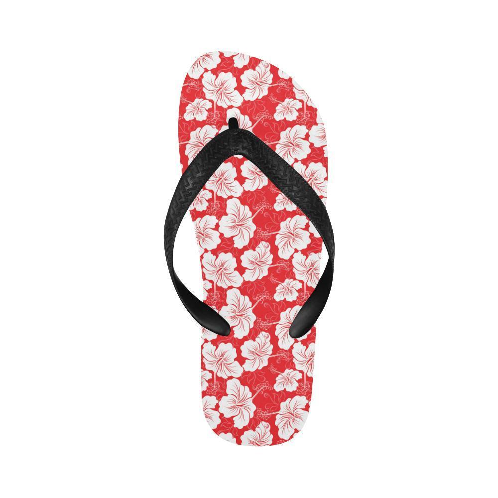 Flower Hawaiian Hibiscus Red Background Print Flip Flops-JTAMIGO.COM