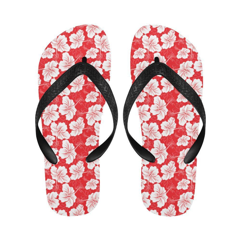 Flower Hawaiian Hibiscus Red Background Print Flip Flops-JTAMIGO.COM