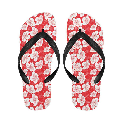 Flower Hawaiian Hibiscus Red Background Print Flip Flops-JTAMIGO.COM