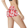 Flower Hawaiian Hibiscus Red Background Print High Waisted Spandex Shorts-JTAMIGO.COM