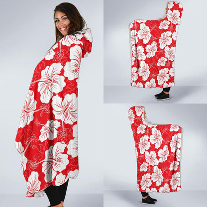 Flower Hawaiian Hibiscus Red Background Print Hooded Blanket-JTAMIGO.COM