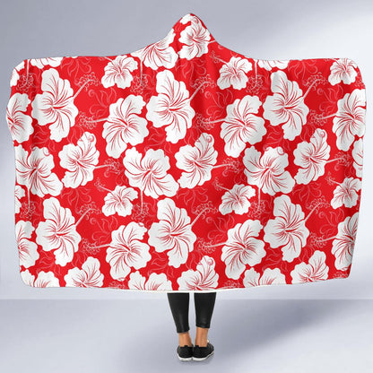 Flower Hawaiian Hibiscus Red Background Print Hooded Blanket-JTAMIGO.COM