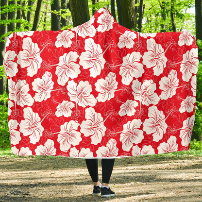 Flower Hawaiian Hibiscus Red Background Print Hooded Blanket-JTAMIGO.COM