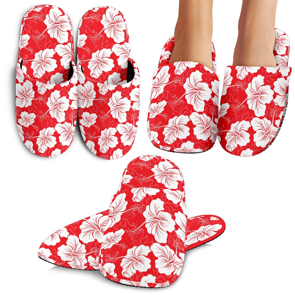 Flower Hawaiian Hibiscus Red Background Print House Slippers