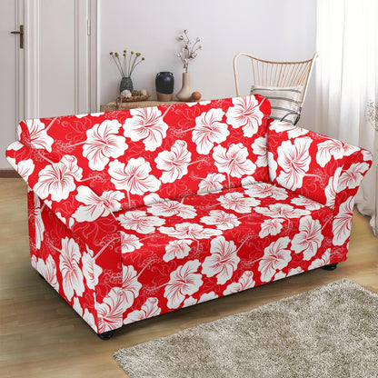 Flower Hawaiian Hibiscus Red Background Print Loveseat Slipcover-JTAMIGO.COM