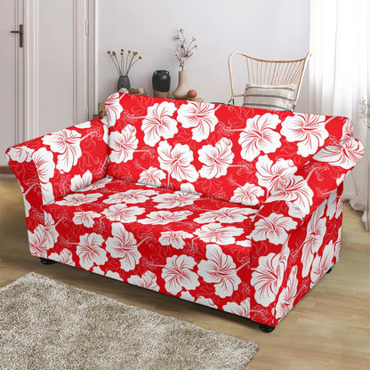 Flower Hawaiian Hibiscus Red Background Print Loveseat Slipcover-JTAMIGO.COM