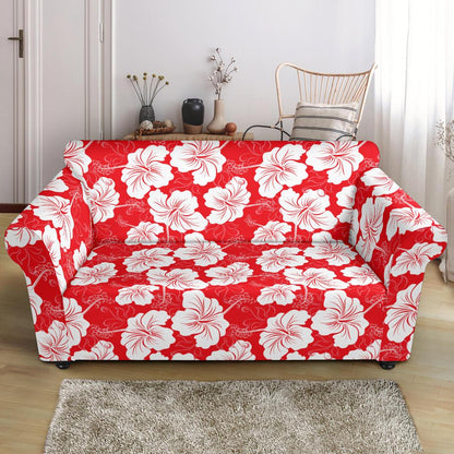 Flower Hawaiian Hibiscus Red Background Print Loveseat Slipcover-JTAMIGO.COM