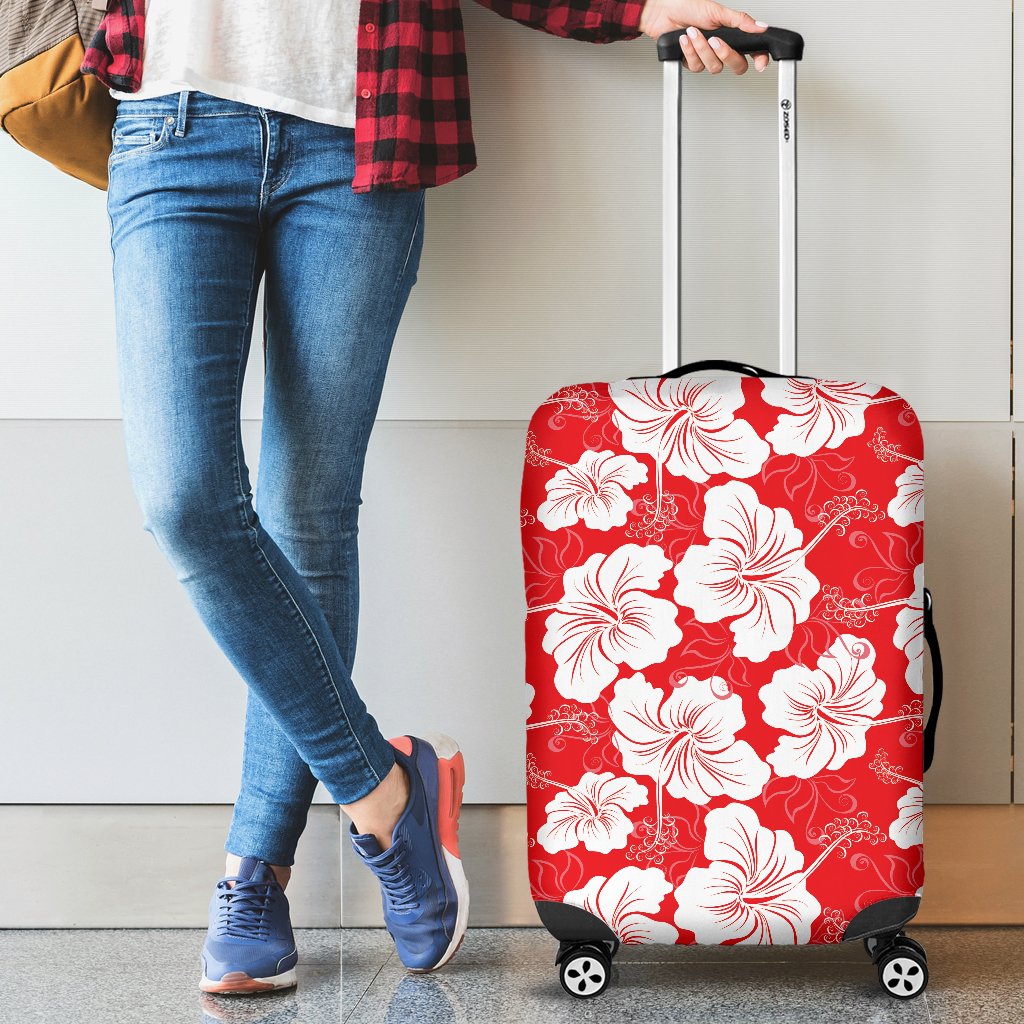 Flower Hawaiian Hibiscus Red Background Print Luggage Cover Protector
