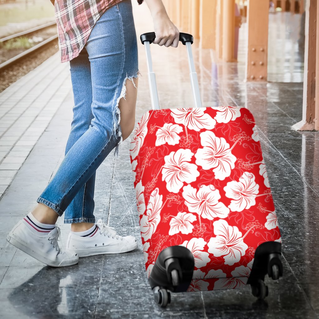 Flower Hawaiian Hibiscus Red Background Print Luggage Cover Protector