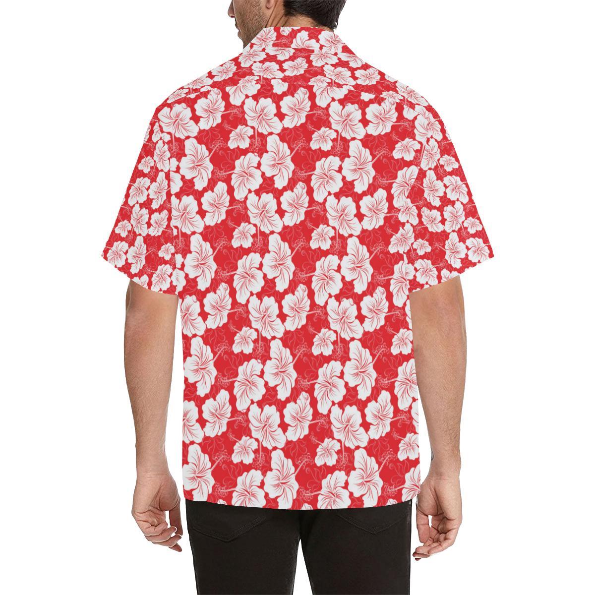 Flower Hawaiian Hibiscus Red Background Print Men Aloha Hawaiian Shirt