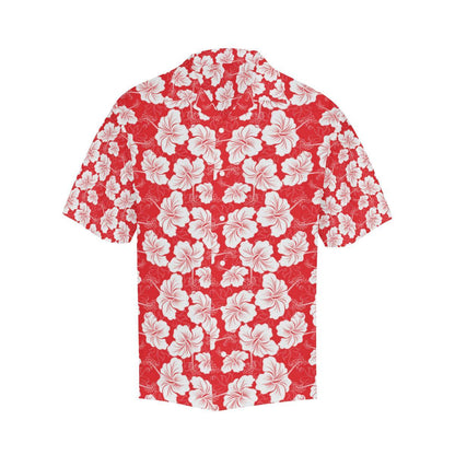 Flower Hawaiian Hibiscus Red Background Print Men Aloha Hawaiian Shirt