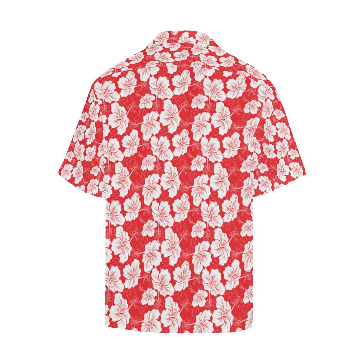 Flower Hawaiian Hibiscus Red Background Print Men Aloha Hawaiian Shirt