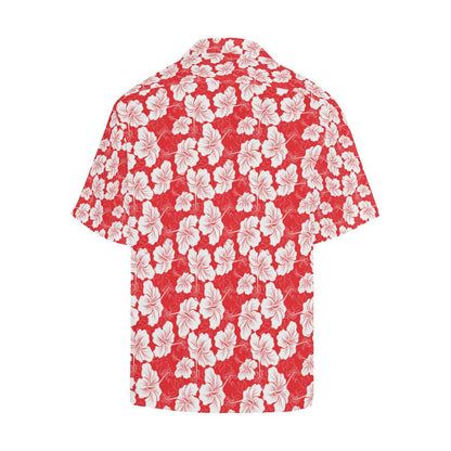 Flower Hawaiian Hibiscus Red Background Print Men Aloha Hawaiian Shirt