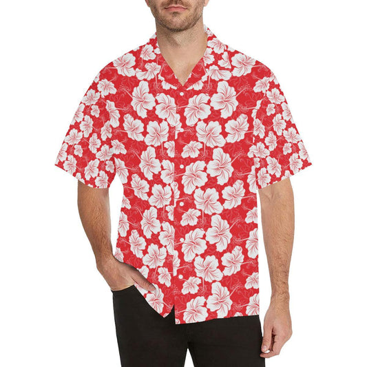 Flower Hawaiian Hibiscus Red Background Print Men Aloha Hawaiian Shirt