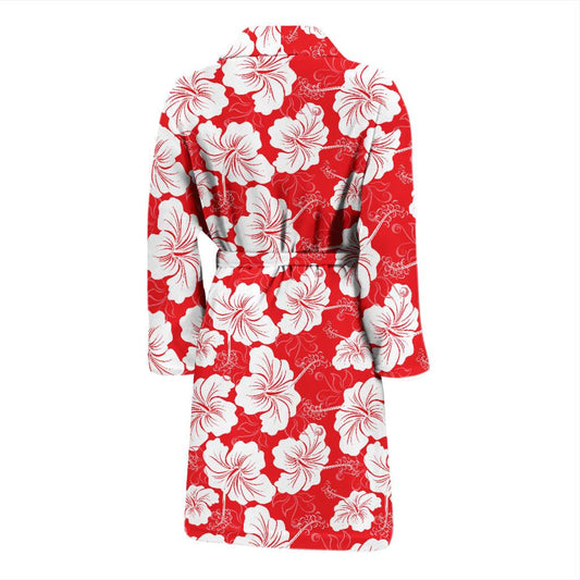 Flower Hawaiian Hibiscus Red Background Print Men Bath Robe-JTAMIGO.COM