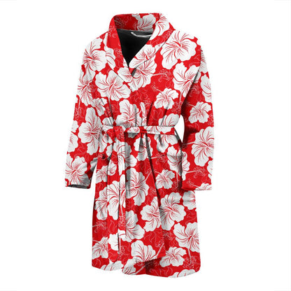 Flower Hawaiian Hibiscus Red Background Print Men Bath Robe-JTAMIGO.COM
