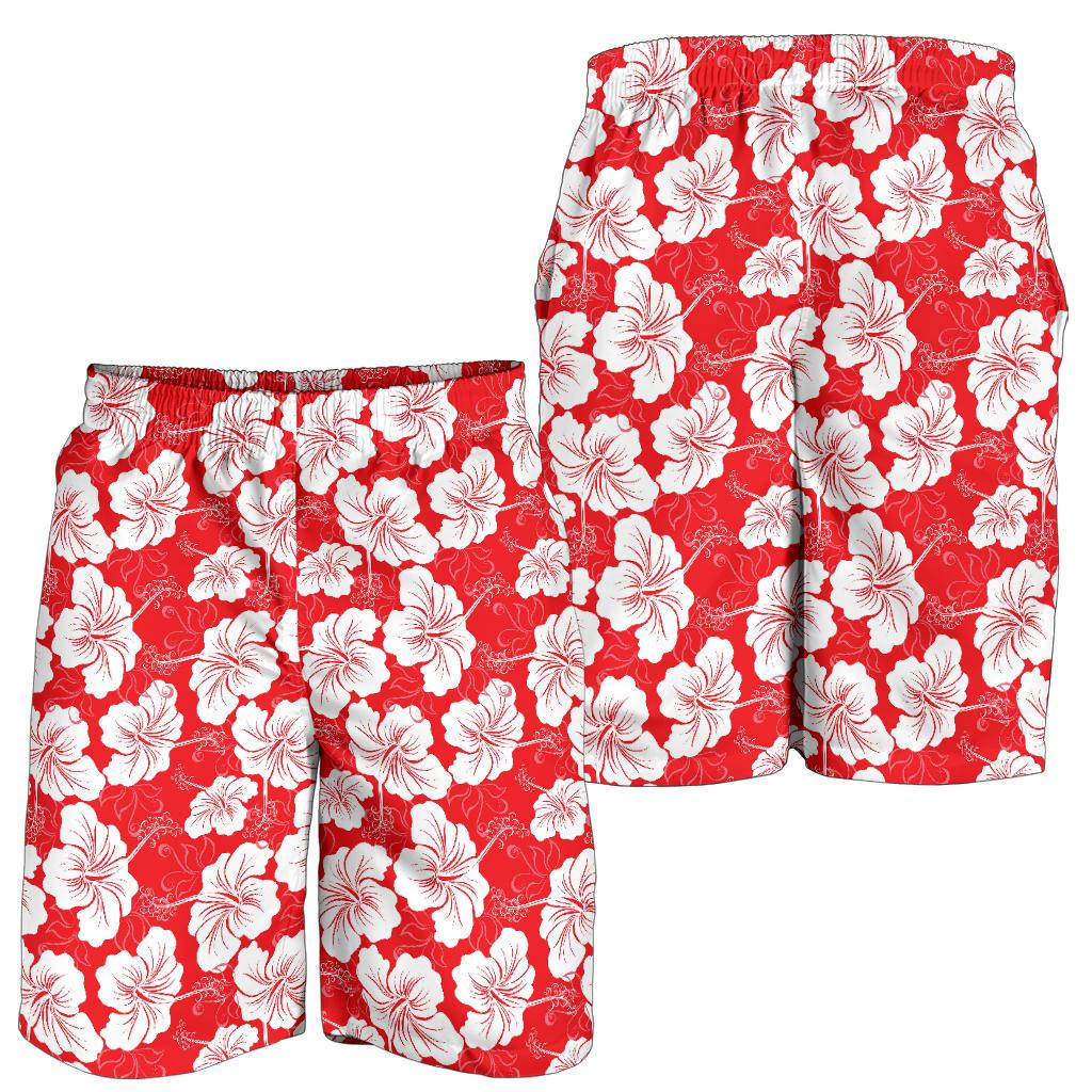 Flower Hawaiian Hibiscus Red Background Print Mens Shorts-JTAMIGO.COM