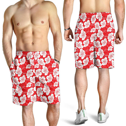 Flower Hawaiian Hibiscus Red Background Print Mens Shorts-JTAMIGO.COM