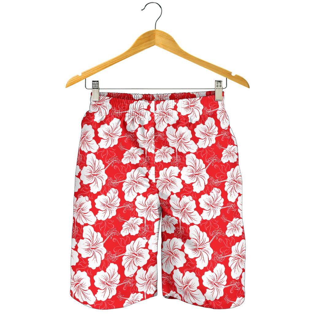 Flower Hawaiian Hibiscus Red Background Print Mens Shorts-JTAMIGO.COM