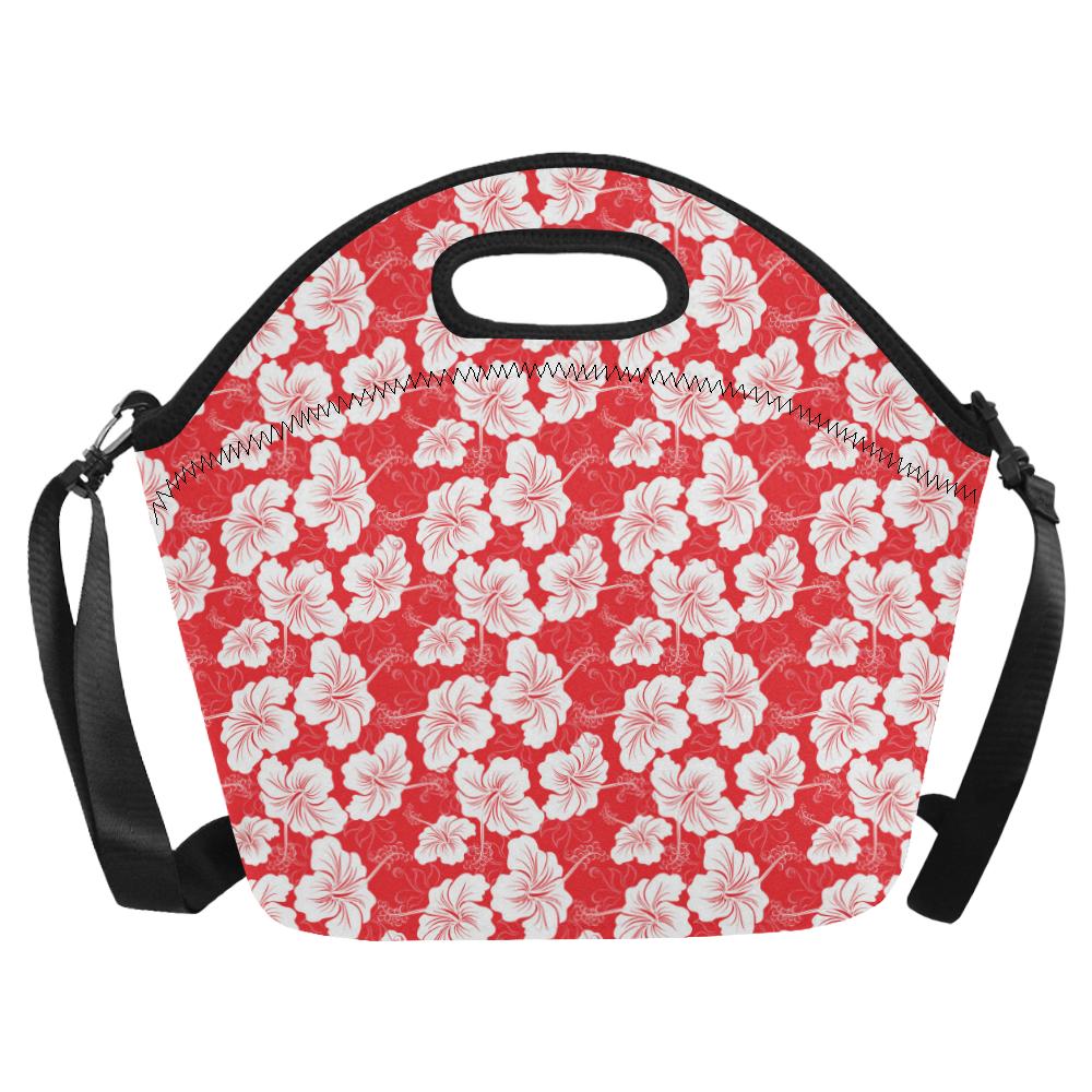 Flower Hawaiian Hibiscus Red Background Print Neoprene Lunch Bag (Model 1669)(Large)-JTAMIGO.COM