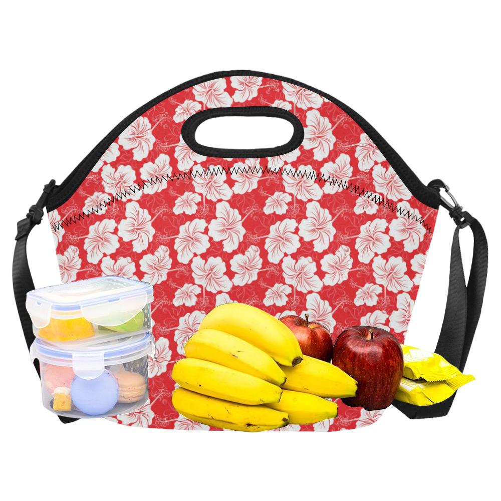 Flower Hawaiian Hibiscus Red Background Print Neoprene Lunch Bag (Model 1669)(Large)-JTAMIGO.COM