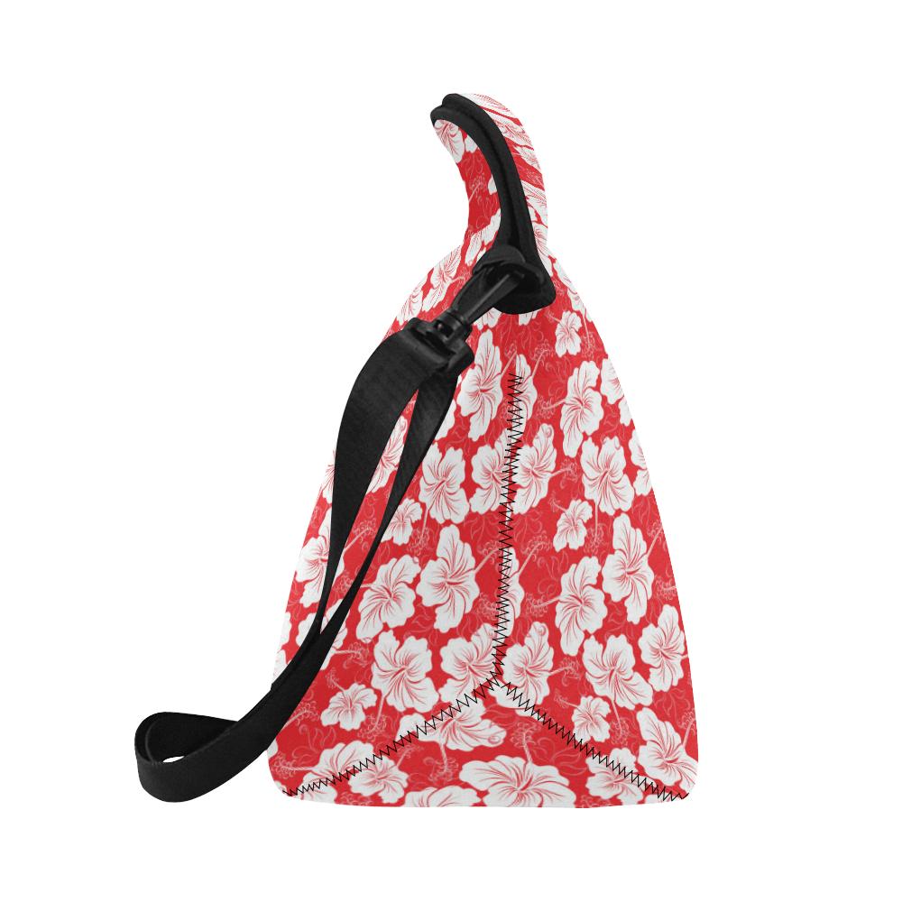 Flower Hawaiian Hibiscus Red Background Print Neoprene Lunch Bag (Model 1669)(Large)-JTAMIGO.COM