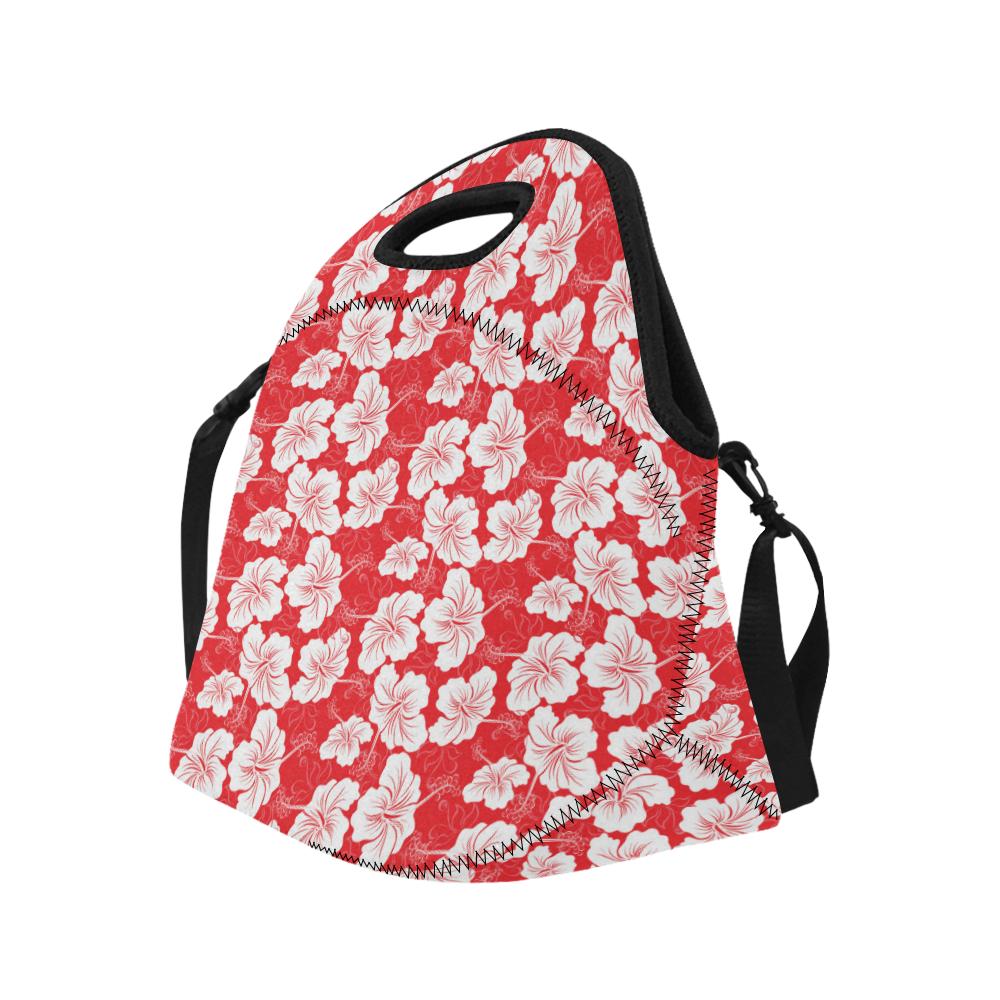 Flower Hawaiian Hibiscus Red Background Print Neoprene Lunch Bag (Model 1669)(Large)-JTAMIGO.COM