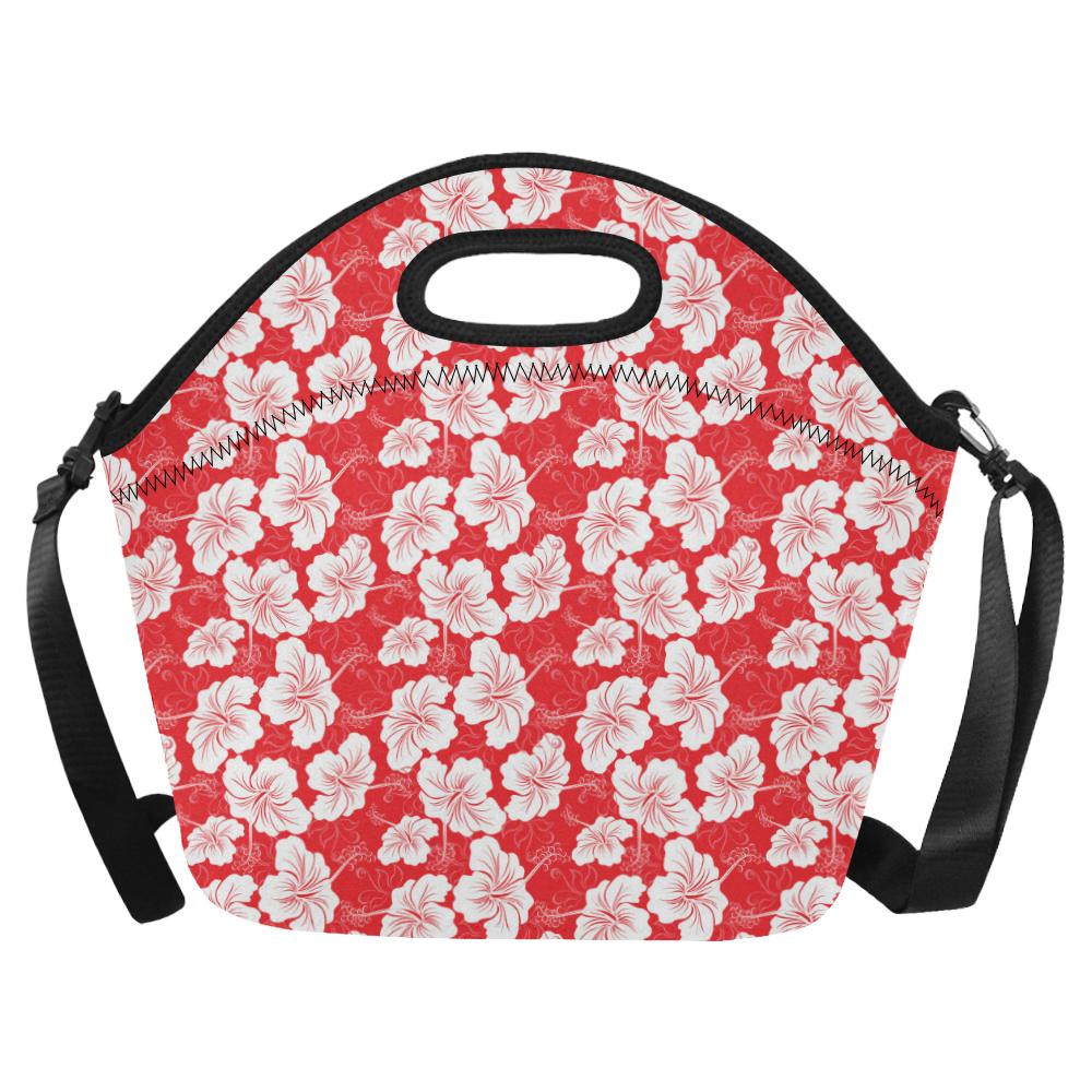 Flower Hawaiian Hibiscus Red Background Print Neoprene Lunch Bag (Model 1669)(Large)-JTAMIGO.COM