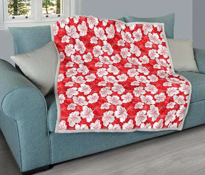 Flower Hawaiian Hibiscus Red Background Print Premium Quilt-JTAMIGO.COM