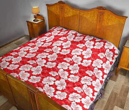 Flower Hawaiian Hibiscus Red Background Print Premium Quilt-JTAMIGO.COM
