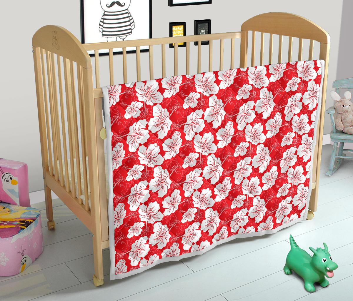 Flower Hawaiian Hibiscus Red Background Print Premium Quilt-JTAMIGO.COM