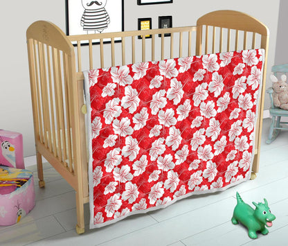 Flower Hawaiian Hibiscus Red Background Print Premium Quilt-JTAMIGO.COM