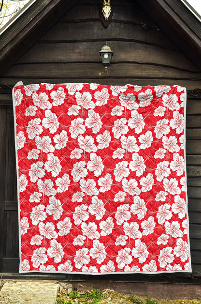 Flower Hawaiian Hibiscus Red Background Print Premium Quilt-JTAMIGO.COM