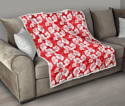 Flower Hawaiian Hibiscus Red Background Print Premium Quilt-JTAMIGO.COM