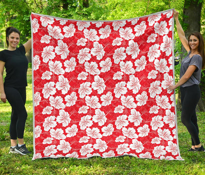 Flower Hawaiian Hibiscus Red Background Print Premium Quilt-JTAMIGO.COM