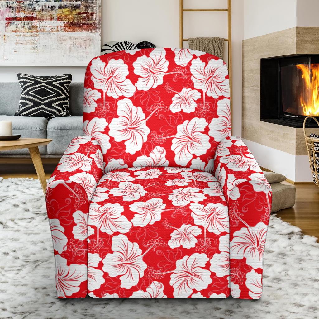 Flower Hawaiian Hibiscus Red Background Print Single Sofa Slipcover -JTAMIGO.COM