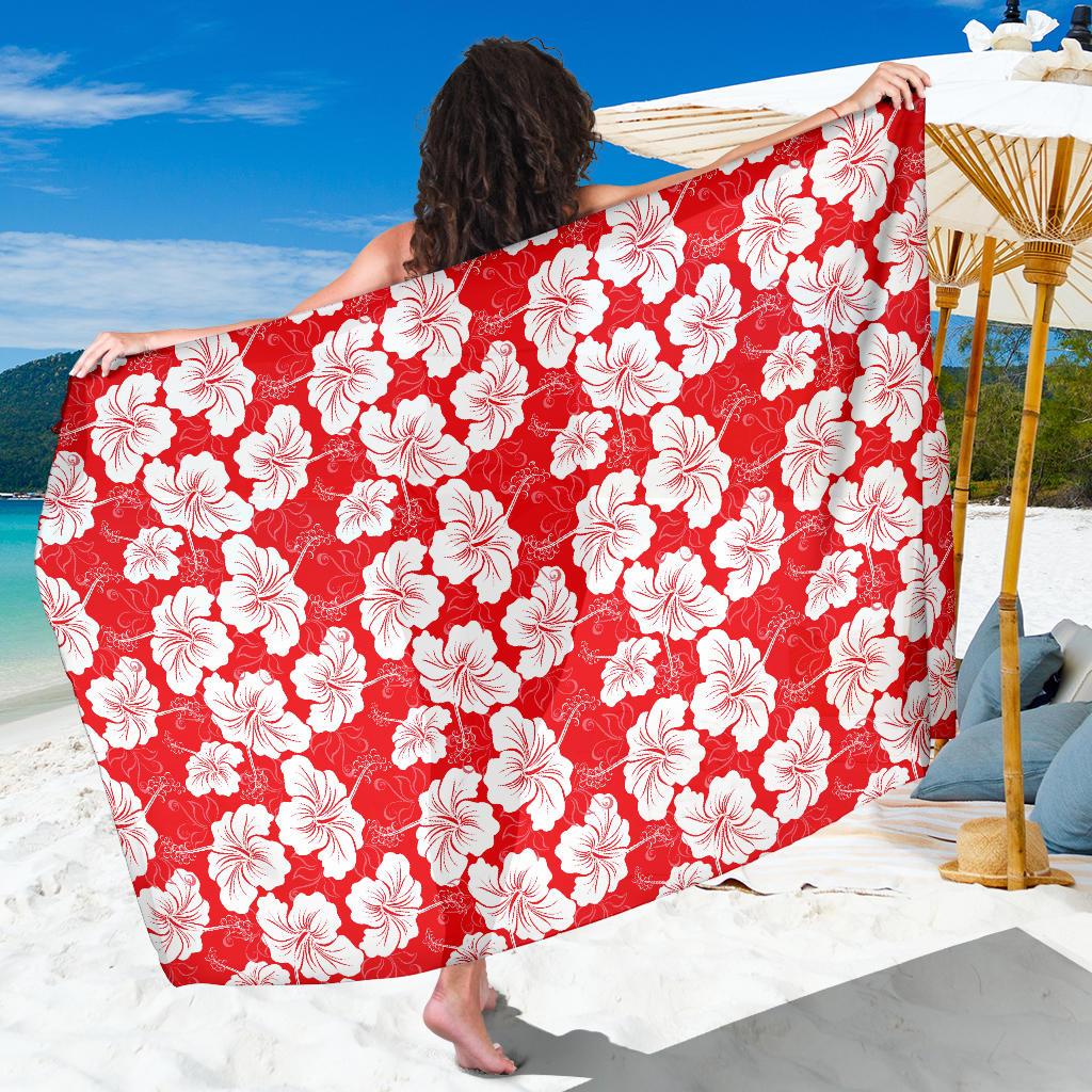 Flower Hawaiian Hibiscus Red Background Print Sarong Pareo Wrap