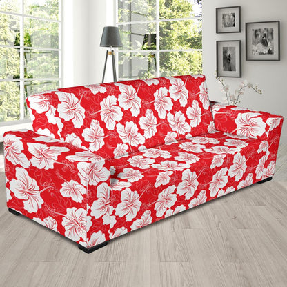 Flower Hawaiian Hibiscus Red Background Print Sofa Slipcover-JTAMIGO.COM