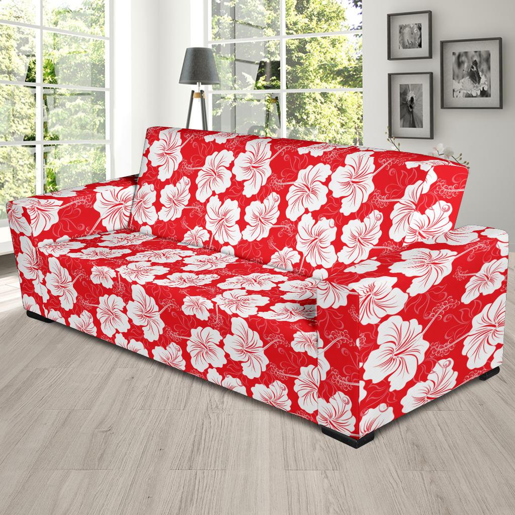 Flower Hawaiian Hibiscus Red Background Print Sofa Slipcover-JTAMIGO.COM