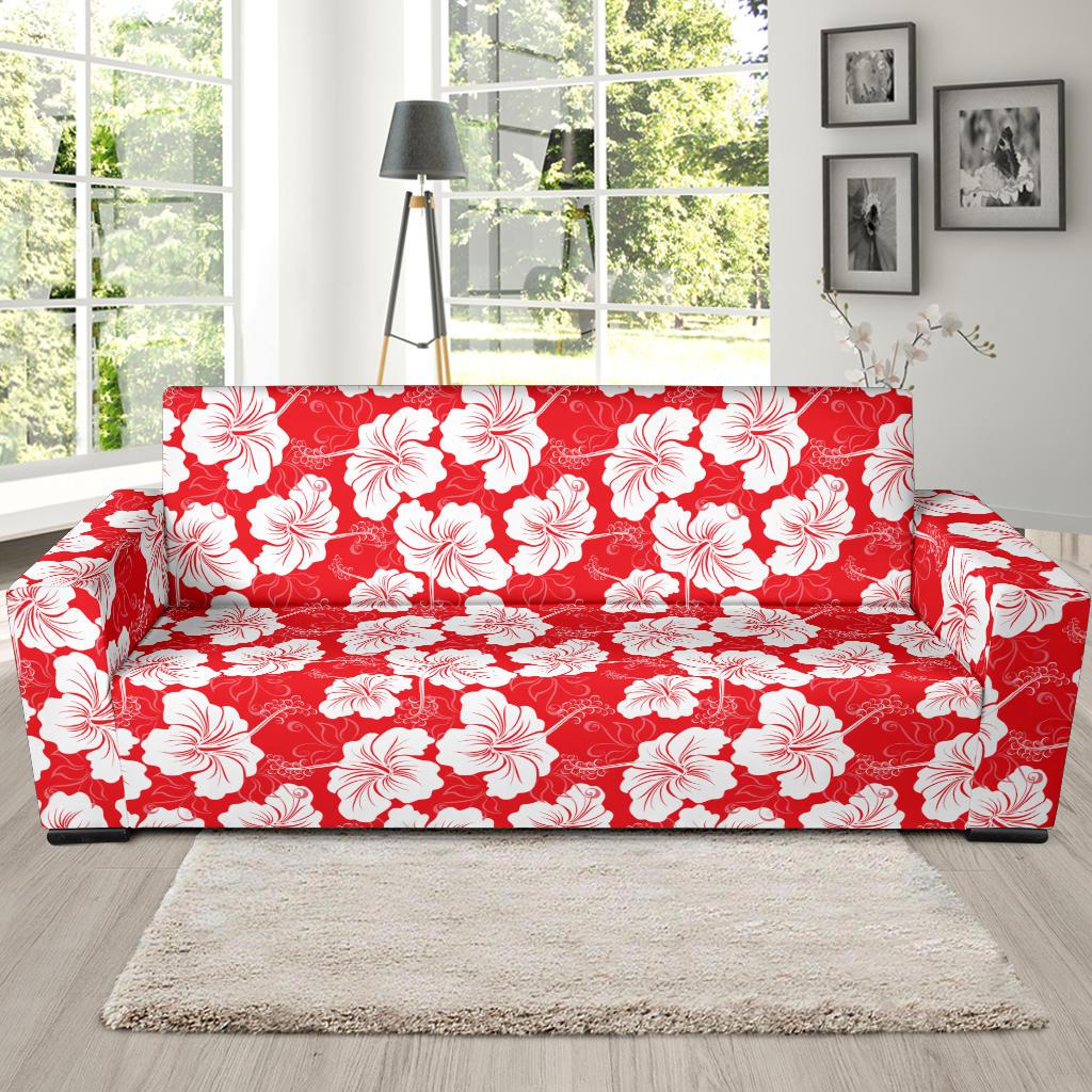 Flower Hawaiian Hibiscus Red Background Print Sofa Slipcover-JTAMIGO.COM