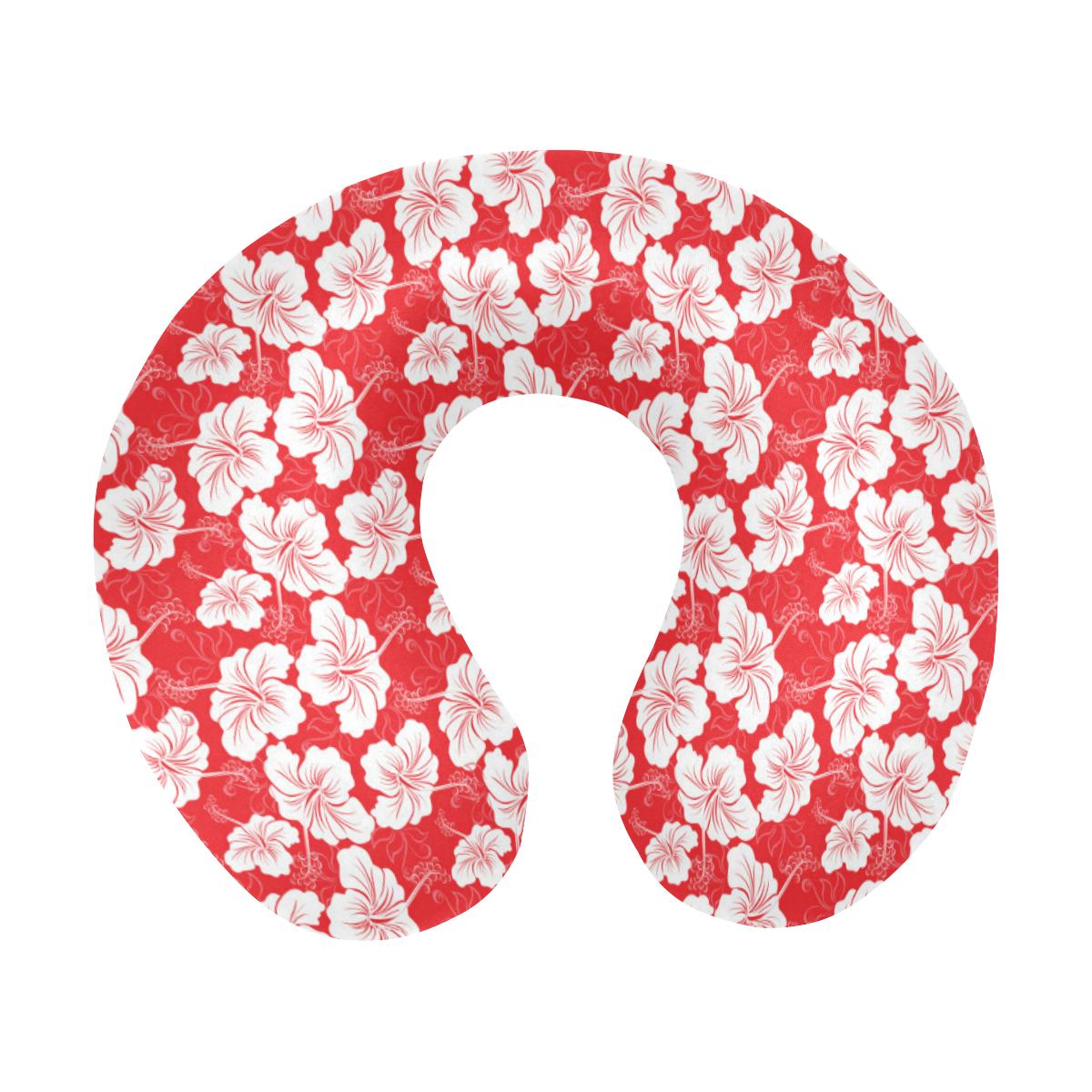 Flower Hawaiian Hibiscus Red Background Print U-Shaped Travel Neck Pillow-JTAMIGO.COM
