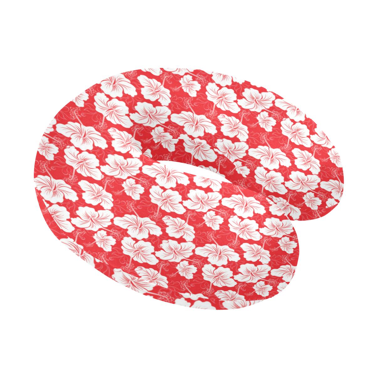 Flower Hawaiian Hibiscus Red Background Print U-Shaped Travel Neck Pillow-JTAMIGO.COM
