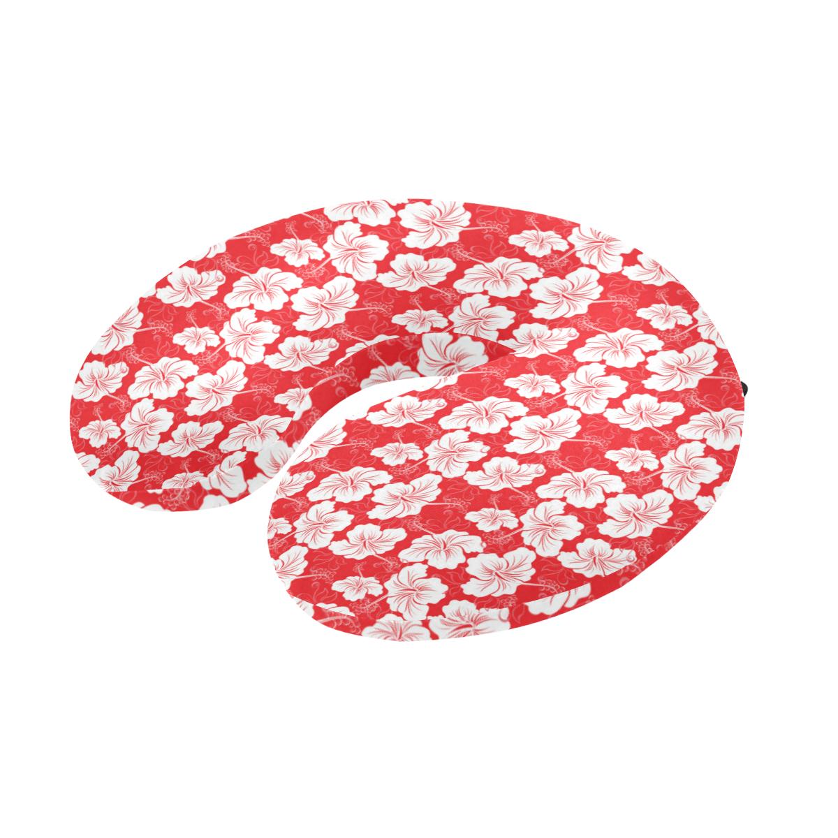 Flower Hawaiian Hibiscus Red Background Print U-Shaped Travel Neck Pillow-JTAMIGO.COM