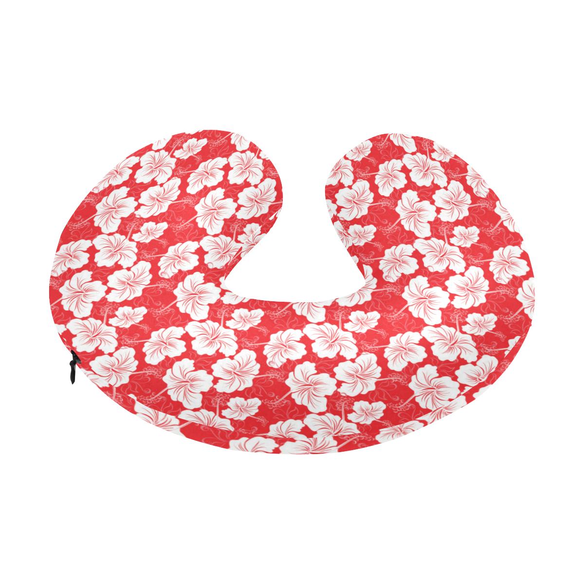 Flower Hawaiian Hibiscus Red Background Print U-Shaped Travel Neck Pillow-JTAMIGO.COM