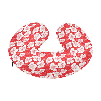 Flower Hawaiian Hibiscus Red Background Print U-Shaped Travel Neck Pillow-JTAMIGO.COM